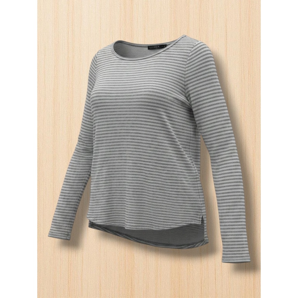 Lauren Ralph Lauren Grey Striped Long Sleeve Cotton Modal Ribbed Top M